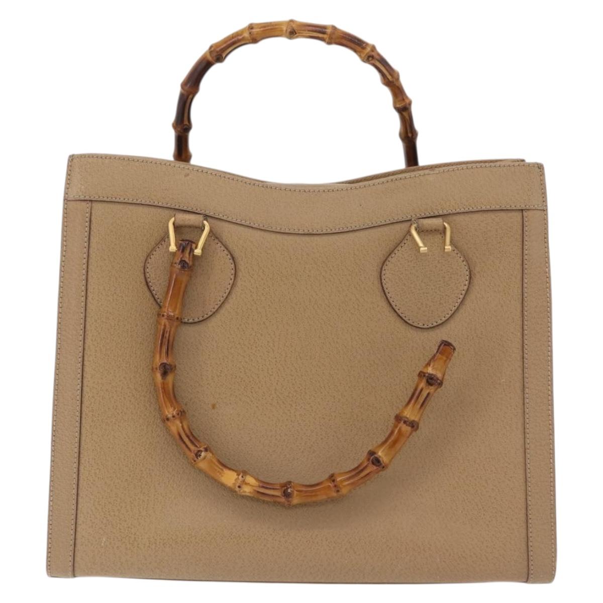 GUCCI Bamboo Hand Bag Leather Beige Gold 002 1186 0260 Auth ep16036