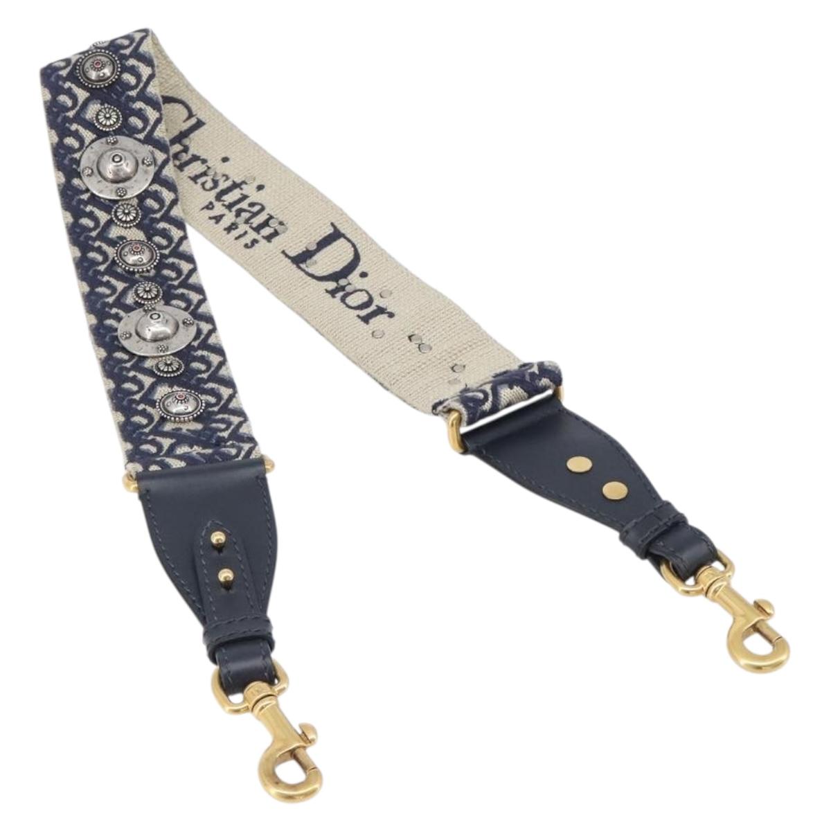 Christian Dior Trotter Canvas Strap 36.6"" Navy Gold Silver Auth ep16047