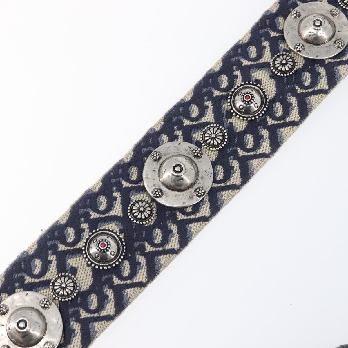 Christian Dior Trotter Canvas Strap 36.6"" Navy Gold Silver Auth ep16047