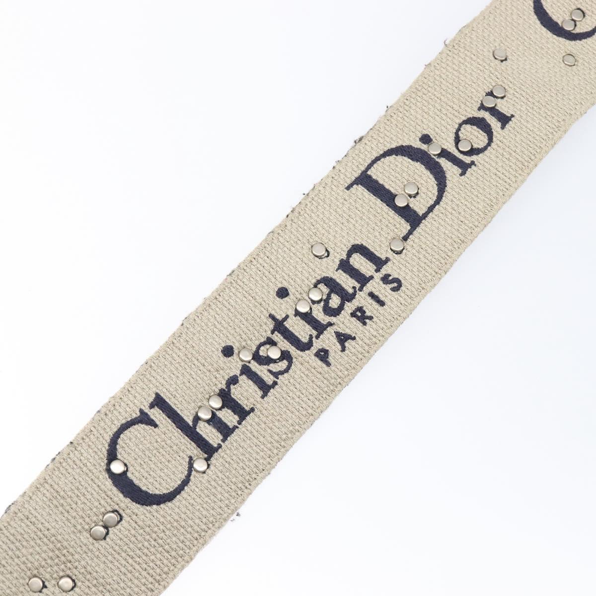Christian Dior Trotter Canvas Strap 36.6"" Navy Gold Silver Auth ep16047