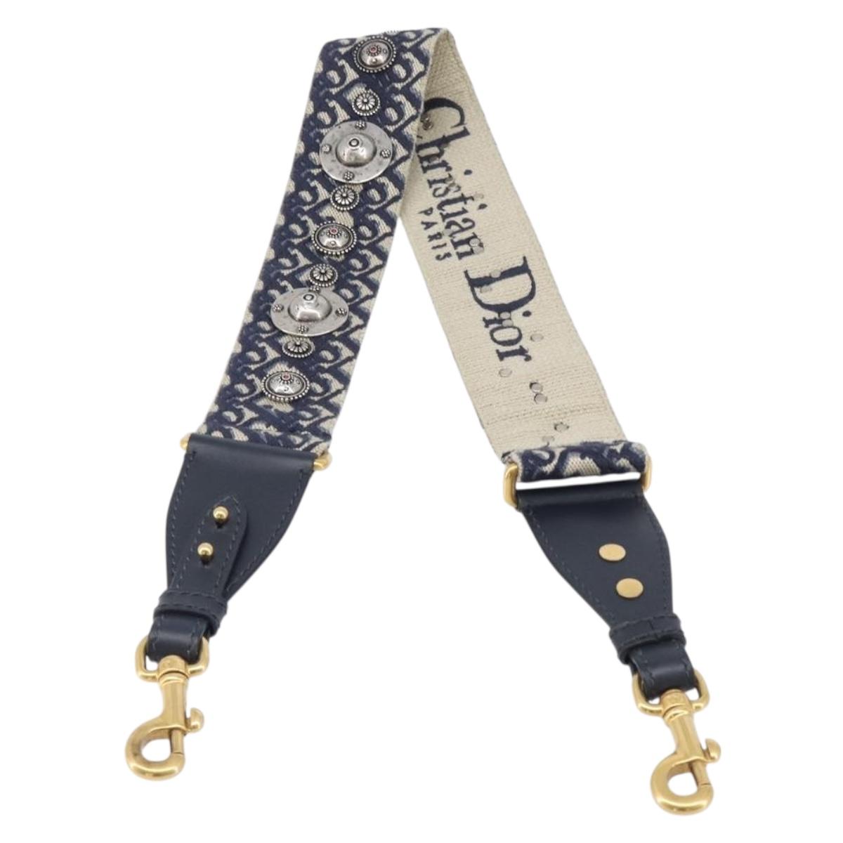 Christian Dior Trotter Canvas Strap 36.6"" Navy Gold Silver Auth ep16047