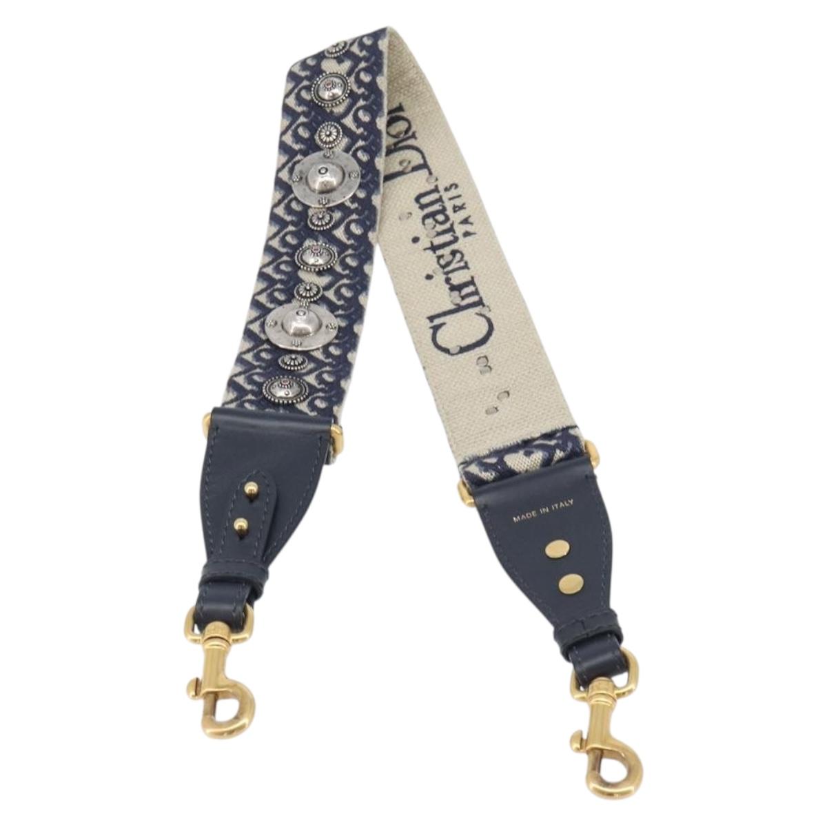 Christian Dior Trotter Canvas Strap 36.6"" Navy Gold Silver Auth ep16047