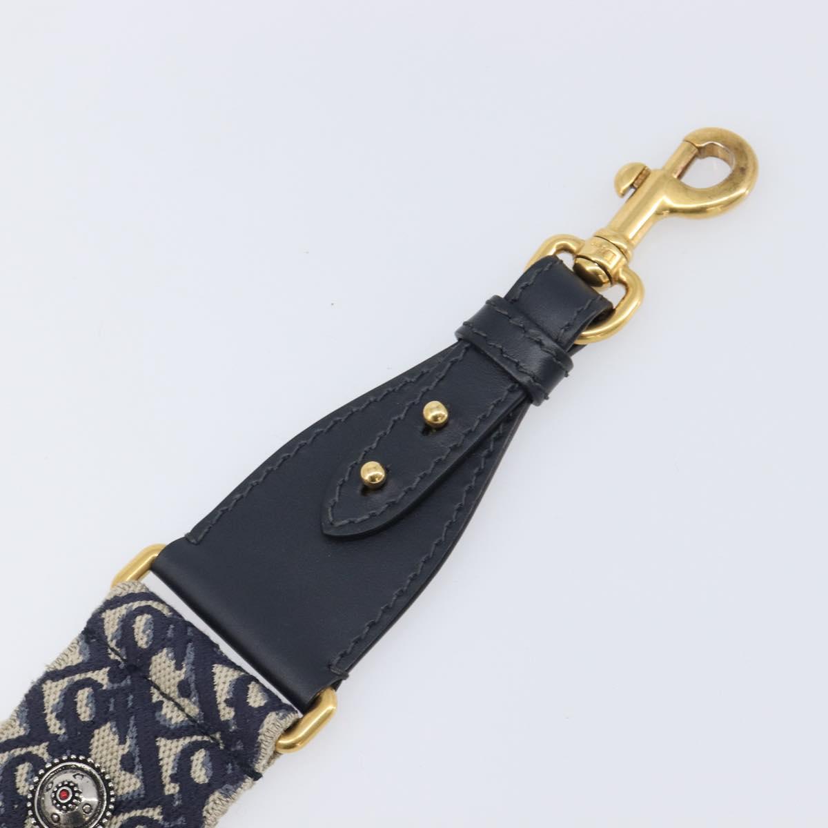 Christian Dior Trotter Canvas Strap 36.6"" Navy Gold Silver Auth ep16047