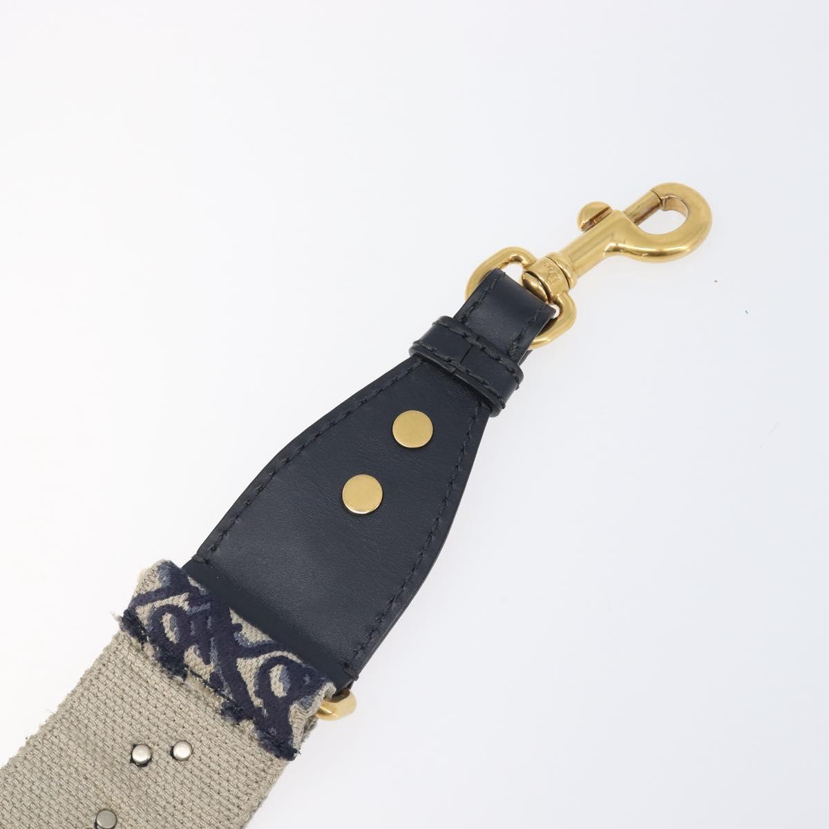 Christian Dior Trotter Canvas Strap 36.6"" Navy Gold Silver Auth ep16047