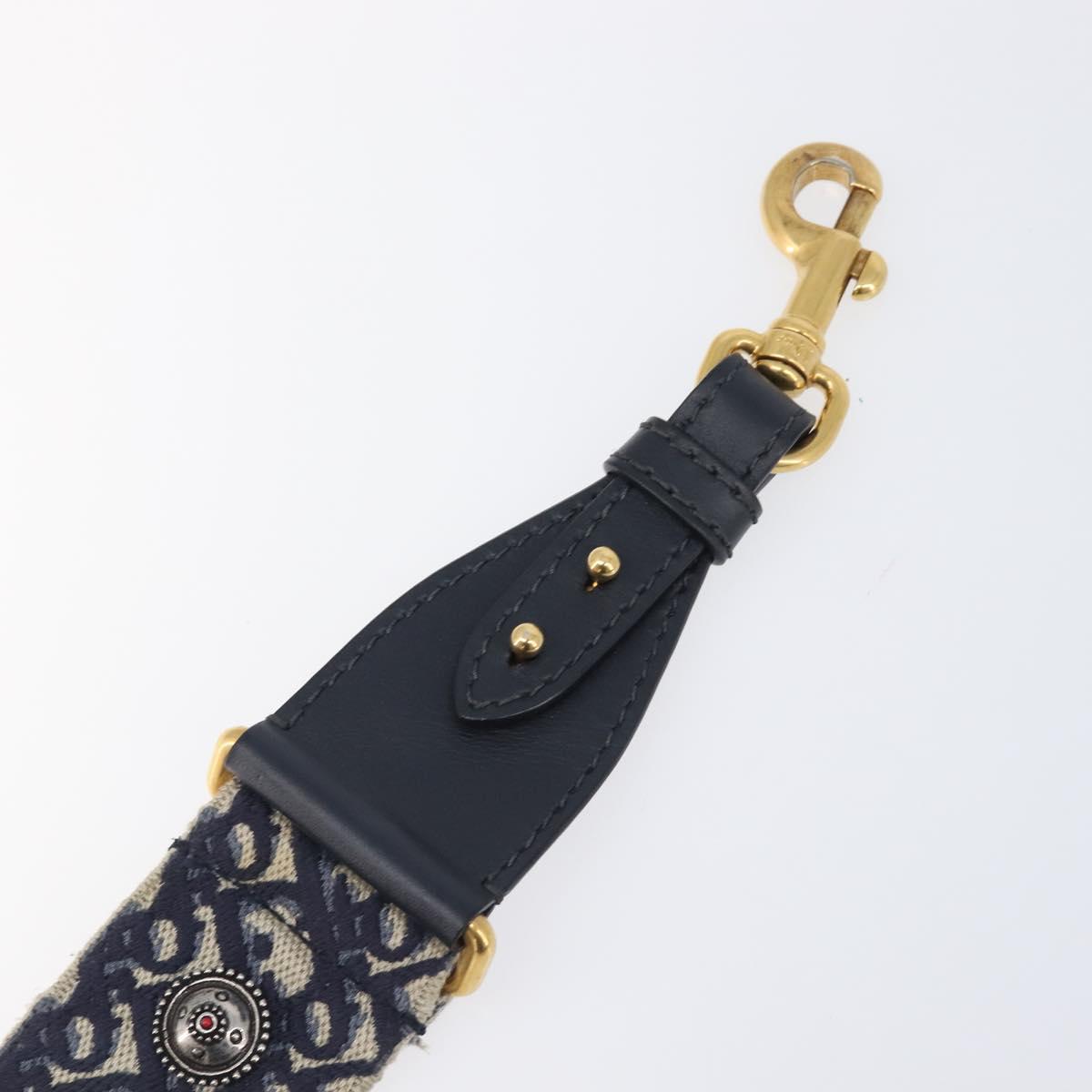 Christian Dior Trotter Canvas Strap 36.6"" Navy Gold Silver Auth ep16047