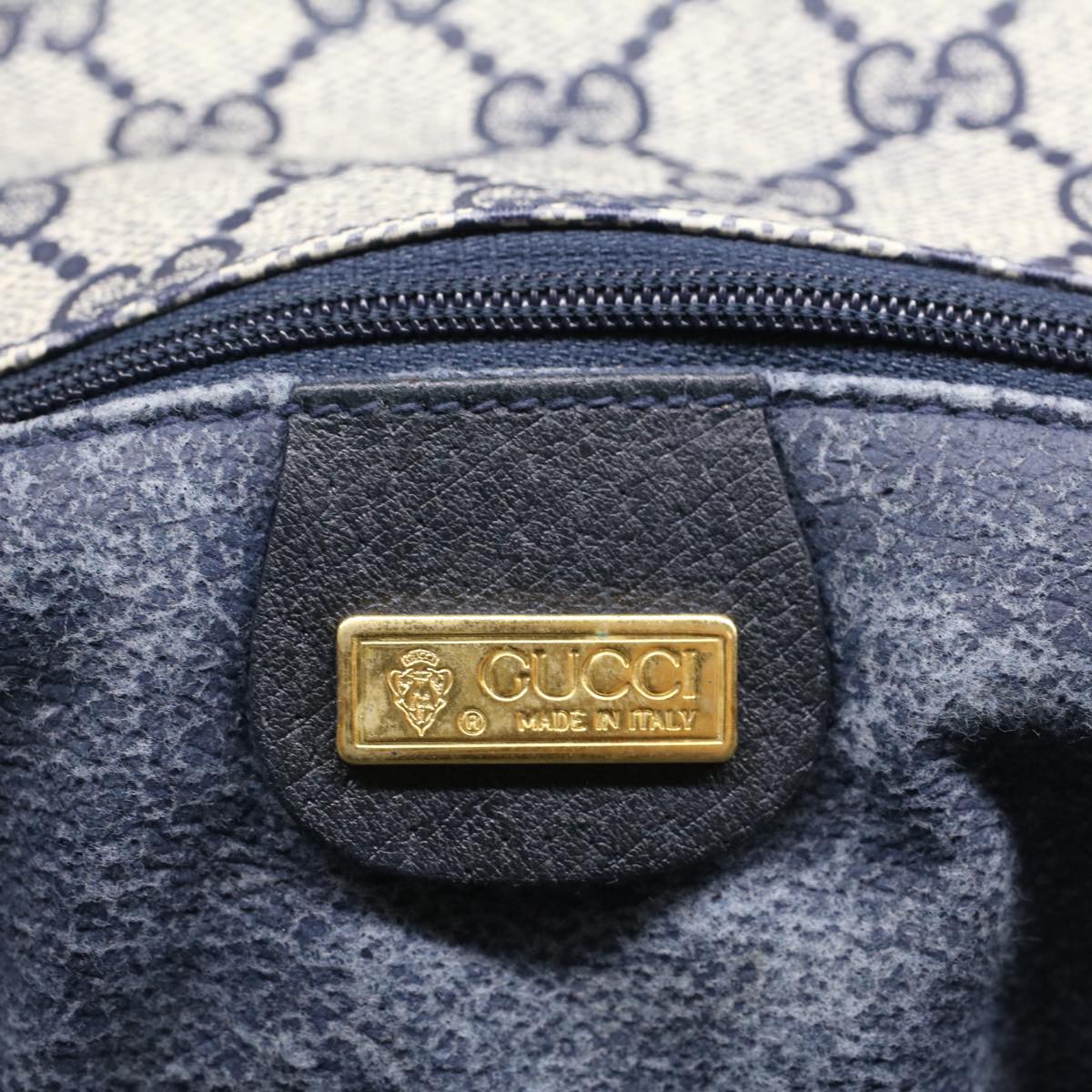 GUCCI GG Canvas Pouch PVC Leather Gray Navy Auth ep1605