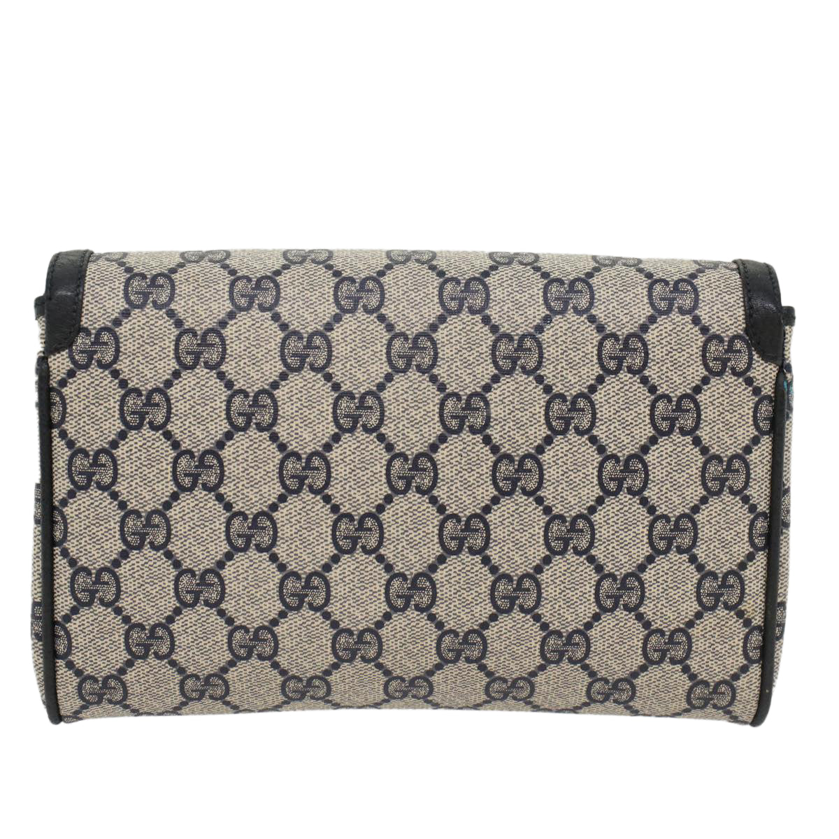 GUCCI GG Canvas Pouch PVC Leather Gray Navy Auth ep1605