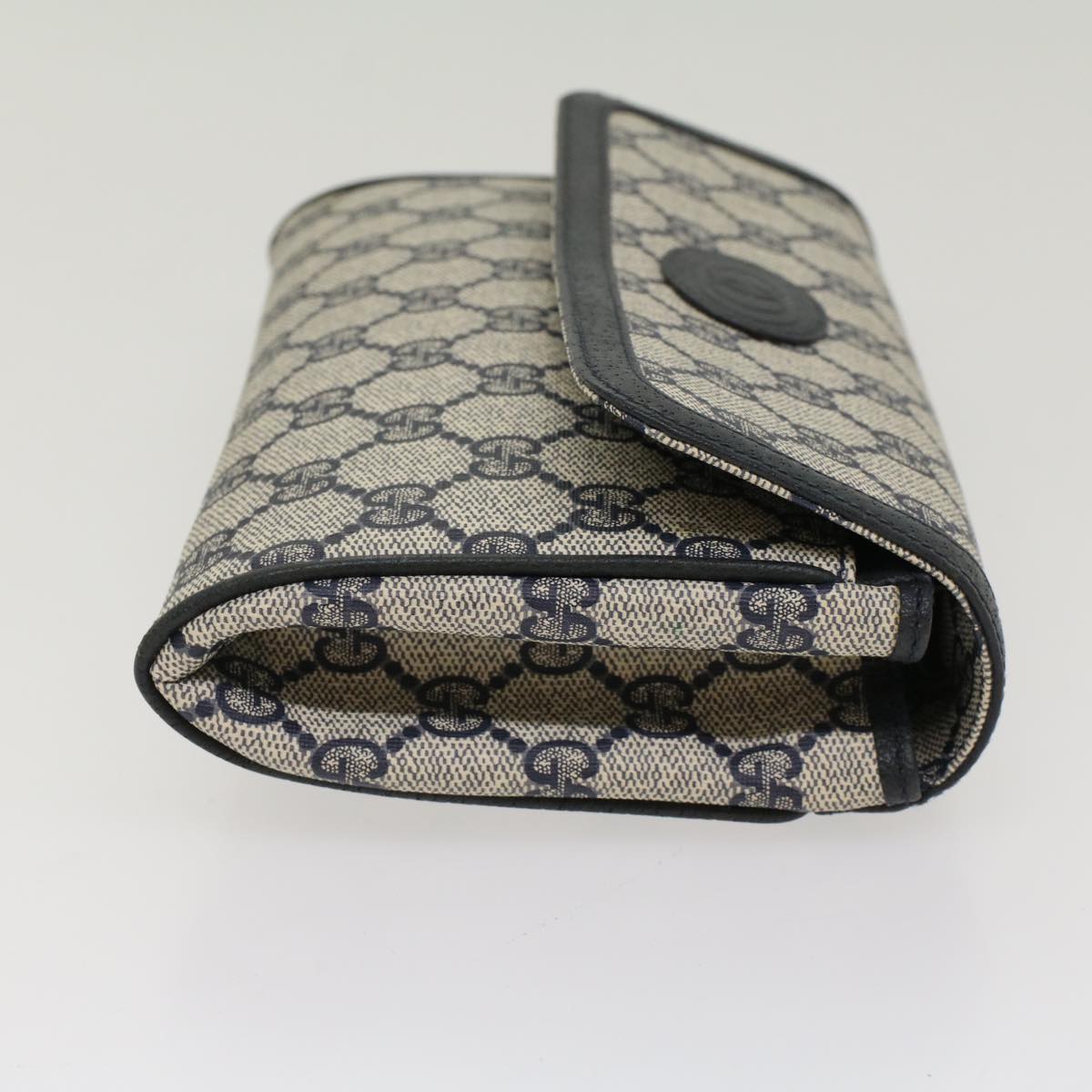 GUCCI GG Canvas Pouch PVC Leather Gray Navy Auth ep1605