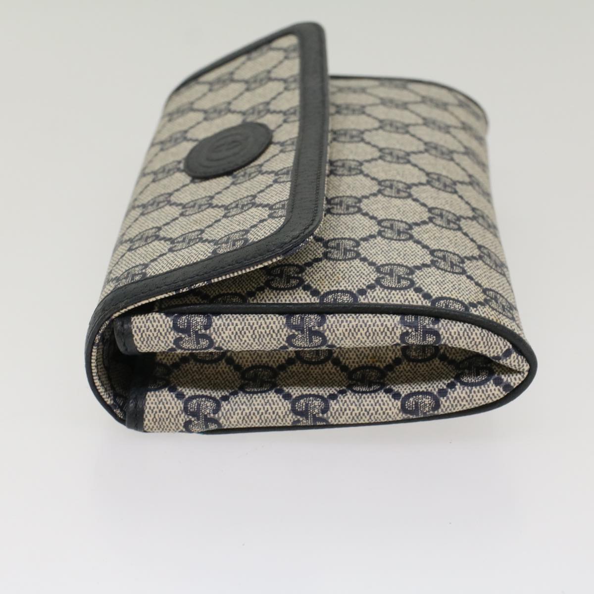 GUCCI GG Canvas Pouch PVC Leather Gray Navy Auth ep1605