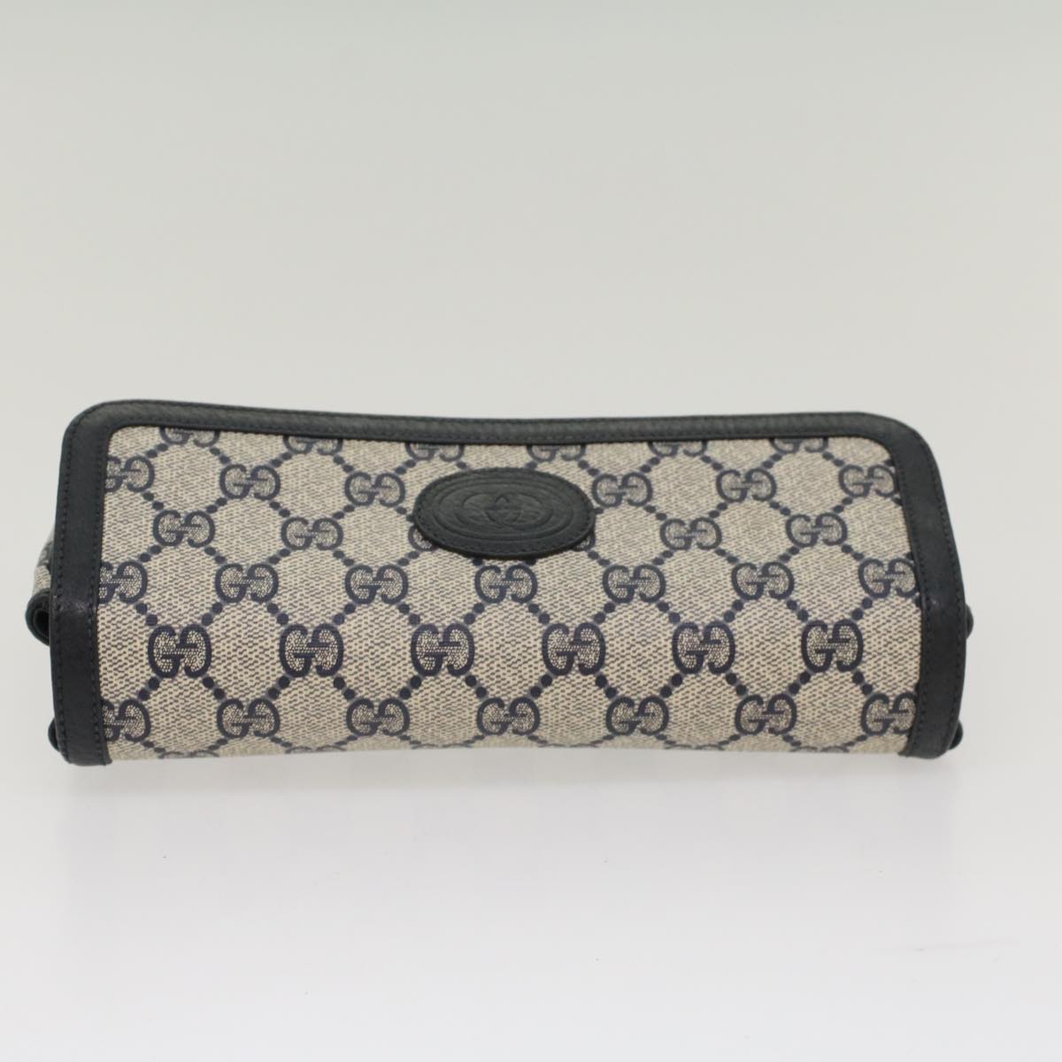 GUCCI GG Canvas Pouch PVC Leather Gray Navy Auth ep1605