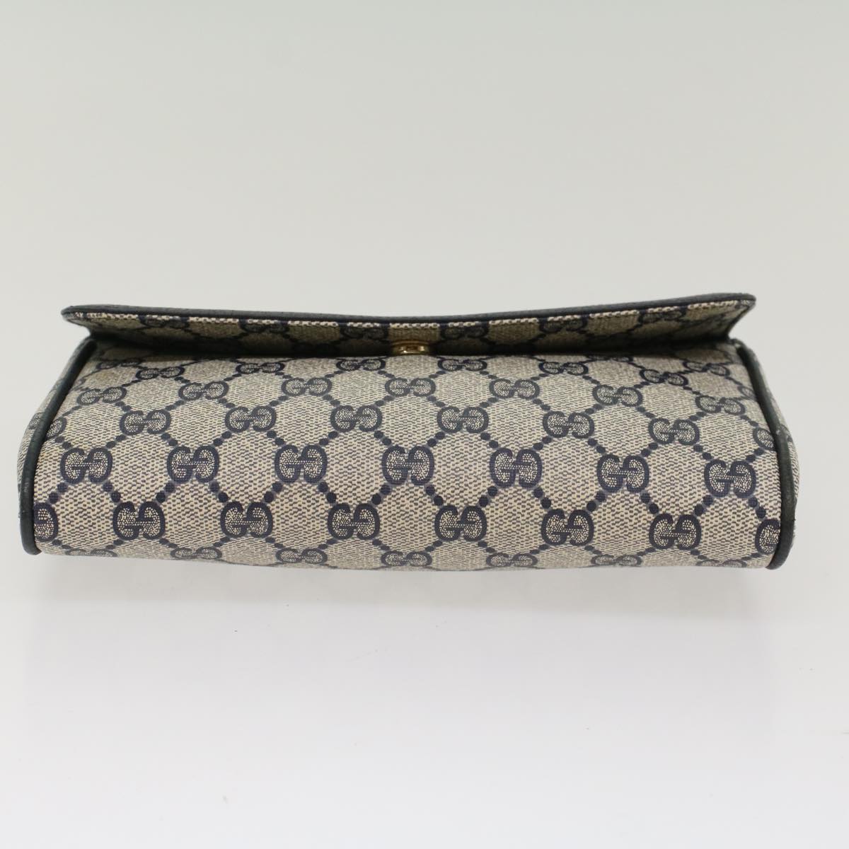 GUCCI GG Canvas Pouch PVC Leather Gray Navy Auth ep1605