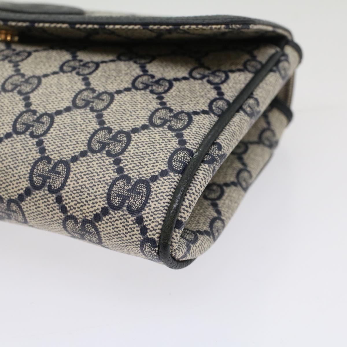 GUCCI GG Canvas Pouch PVC Leather Gray Navy Auth ep1605