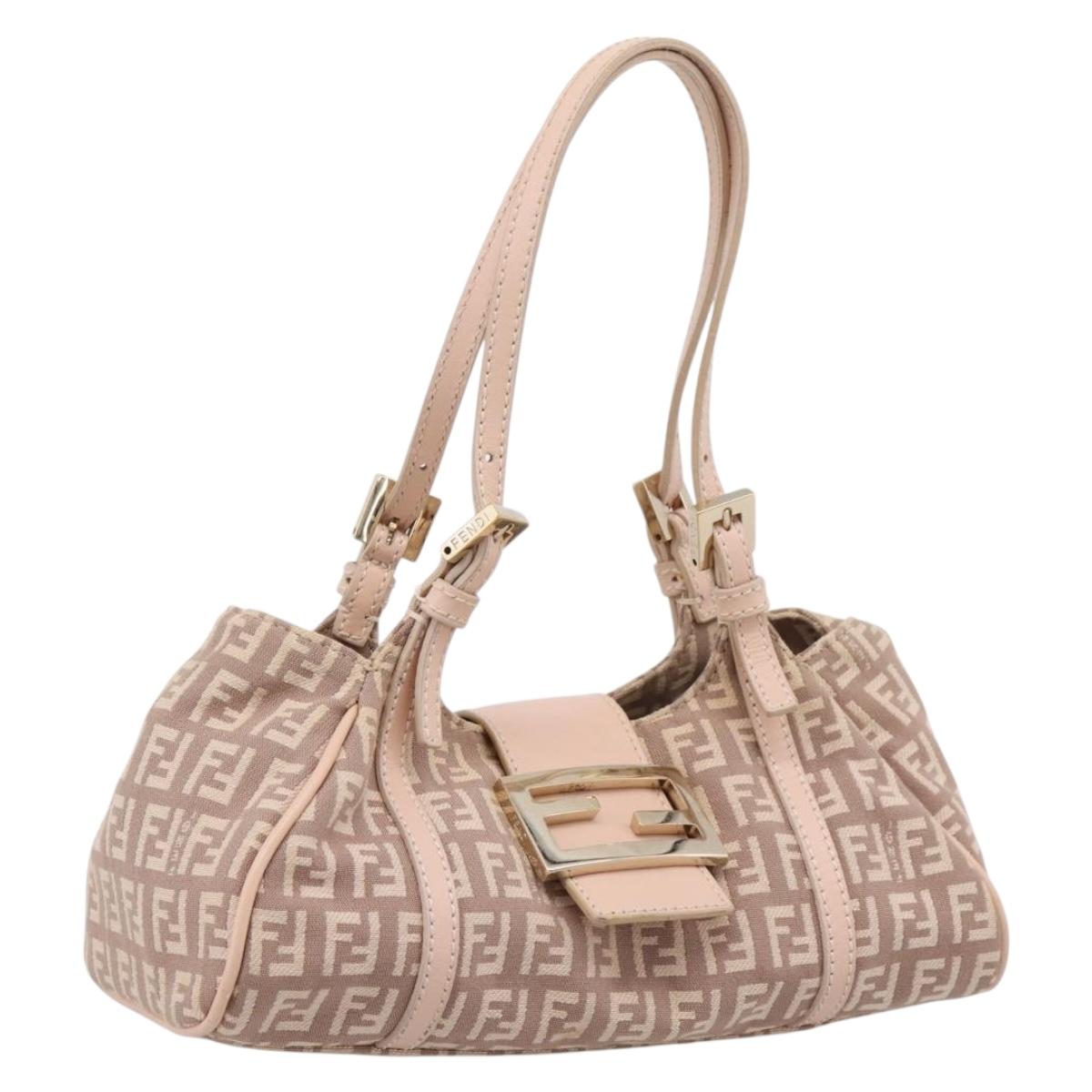 FENDI Zucchino Canvas Hand Bag Beige Gold 8BR437 Auth ep16060A