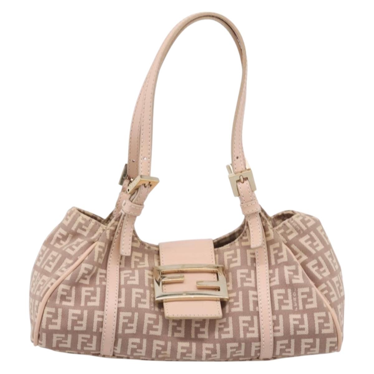 FENDI Zucchino Canvas Hand Bag Beige Gold 8BR437 Auth ep16060A
