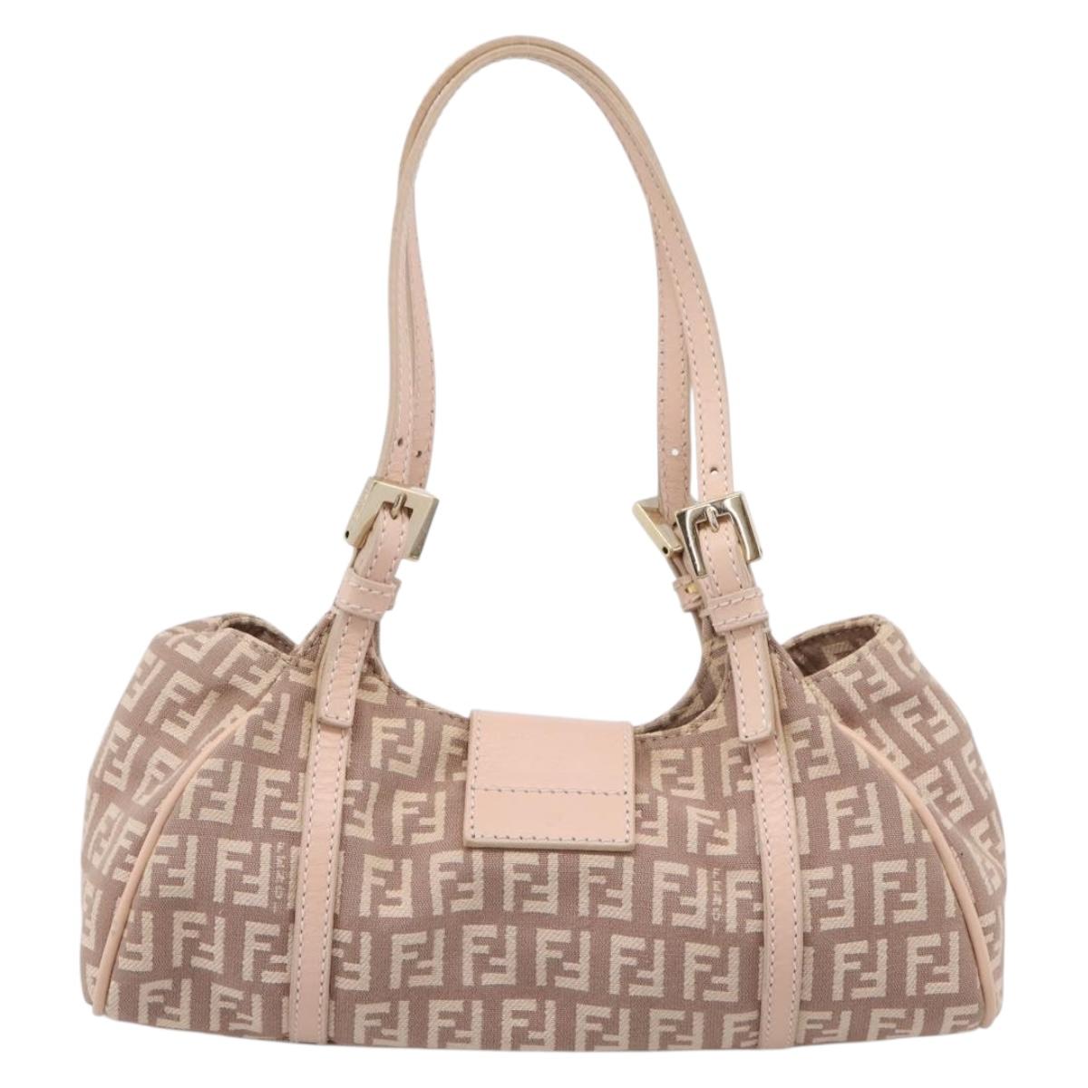 FENDI Zucchino Canvas Hand Bag Beige Gold 8BR437 Auth ep16060A