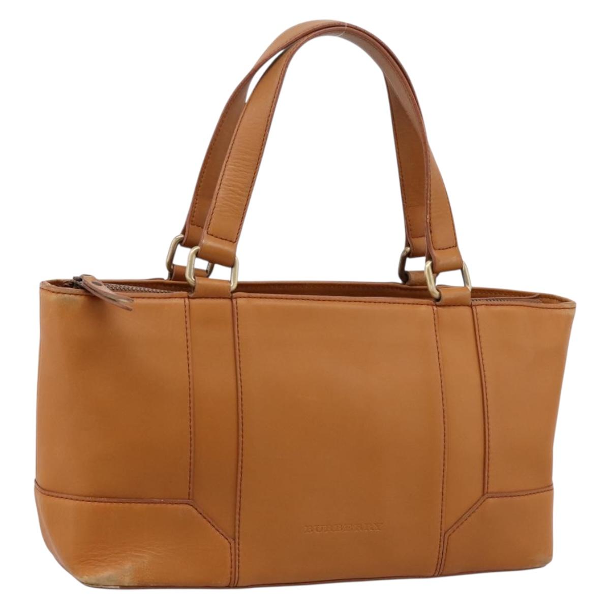 BURBERRY Hand Bag Leather Brown Gold Auth ep16062