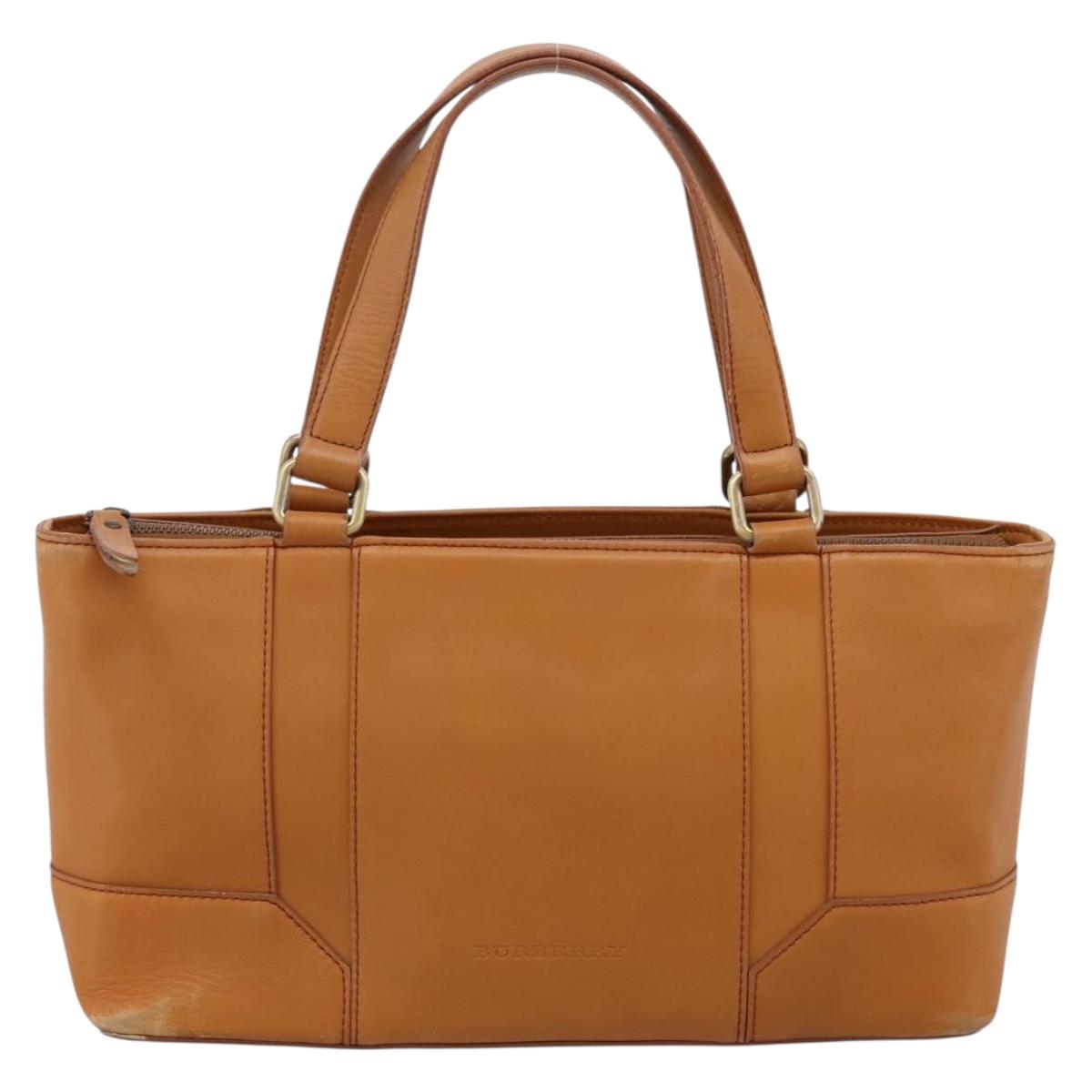 BURBERRY Hand Bag Leather Brown Gold Auth ep16062