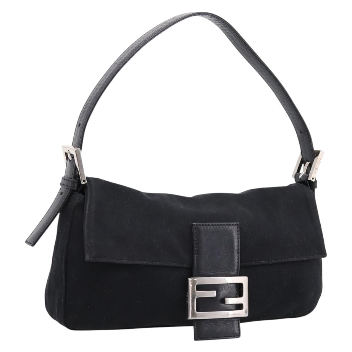 FENDI Mamma Baguette Shoulder Bag Cotton Jersey Black Silver 26424 Auth ep16064A