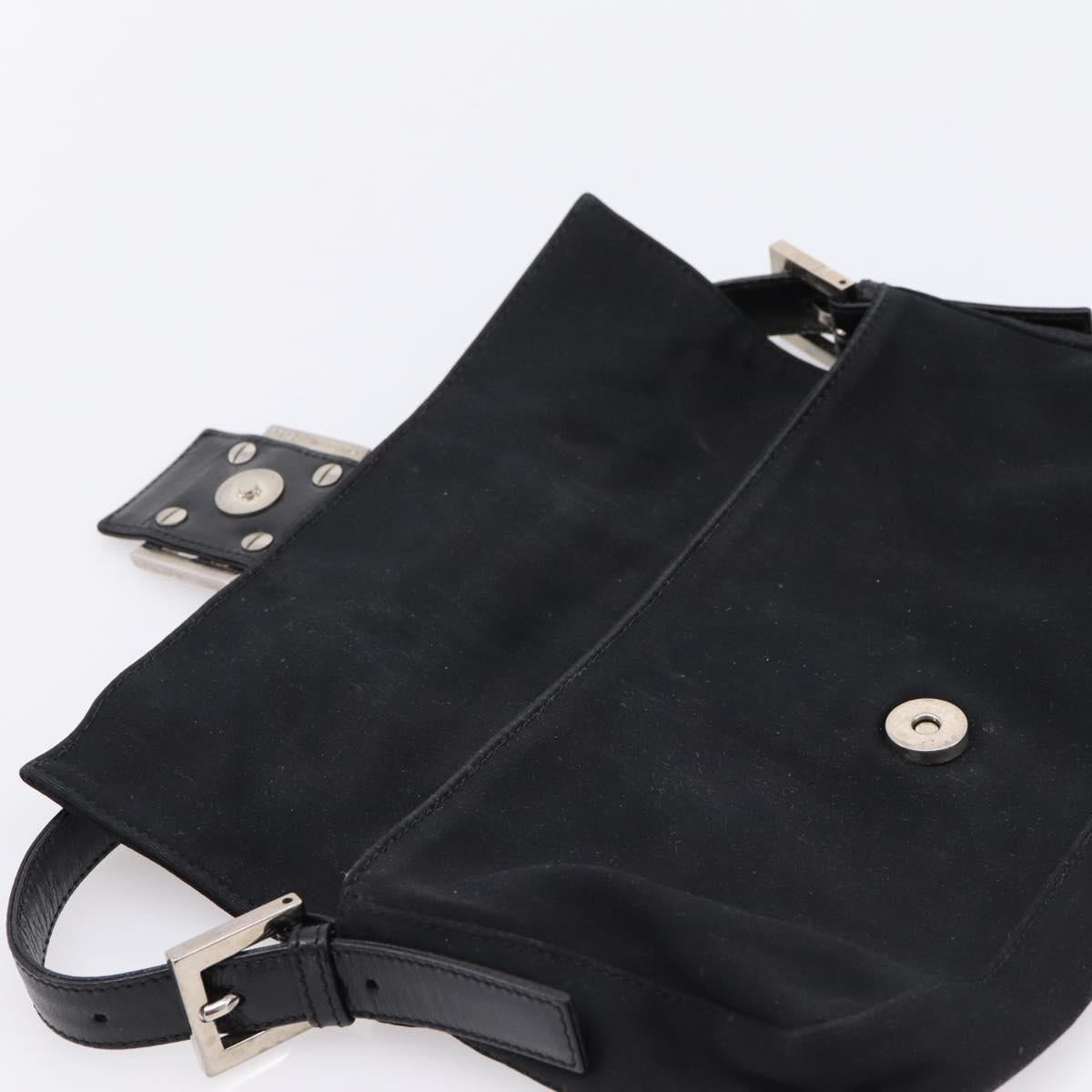 FENDI Mamma Baguette Shoulder Bag Cotton Jersey Black Silver 26424 Auth ep16064A