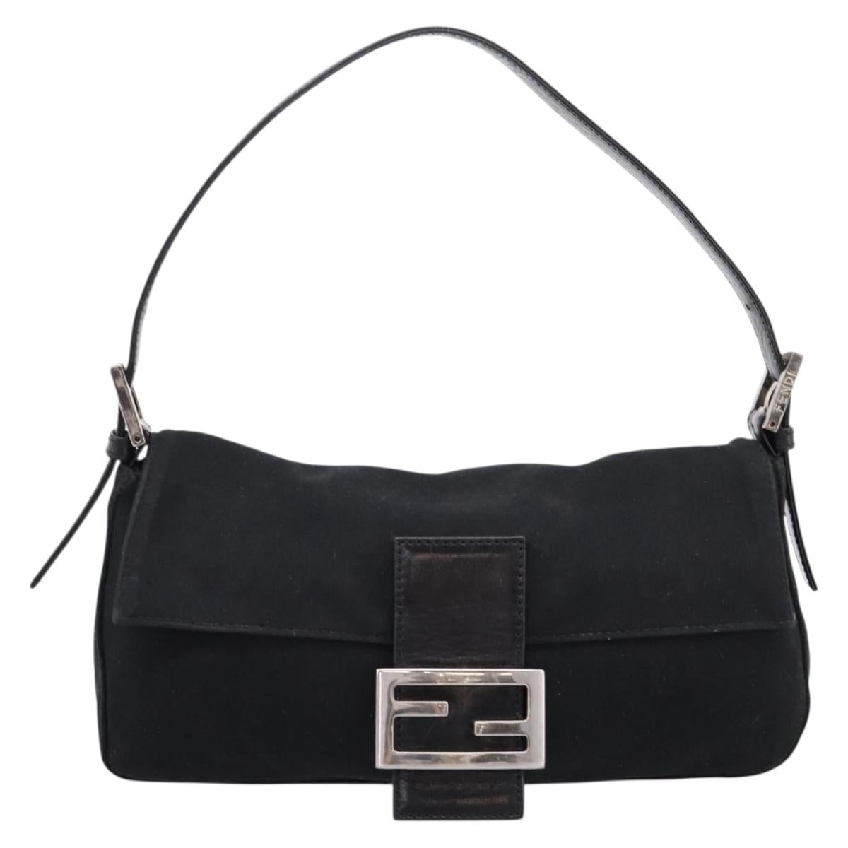 FENDI Mamma Baguette Shoulder Bag Cotton Jersey Black Silver 26424 Auth ep16064A