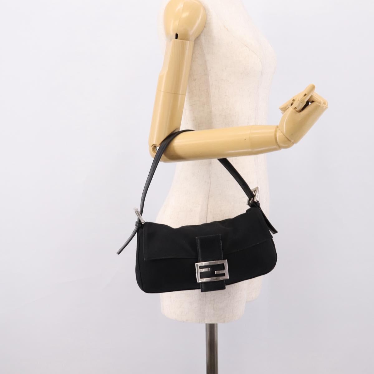 FENDI Mamma Baguette Shoulder Bag Cotton Jersey Black Silver 26424 Auth ep16064A