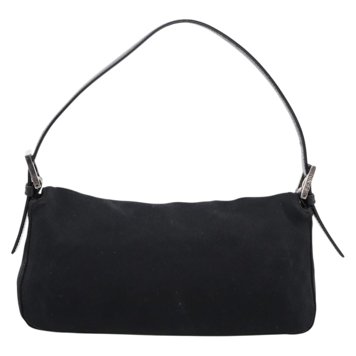 FENDI Mamma Baguette Shoulder Bag Cotton Jersey Black Silver 26424 Auth ep16064A