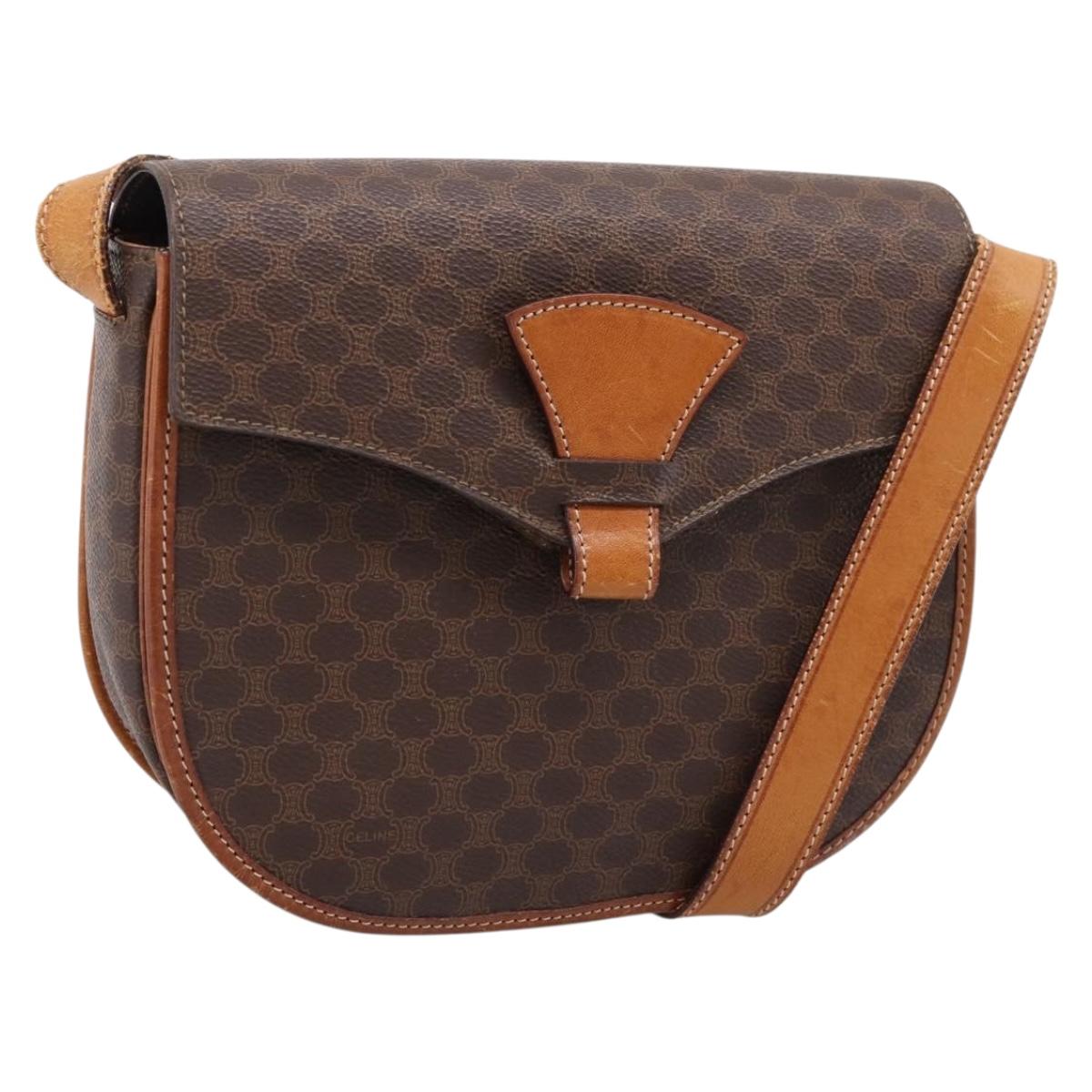 CELINE Macadam Canvas Shoulder Bag PVC Leather Brown Gold Auth ep16065