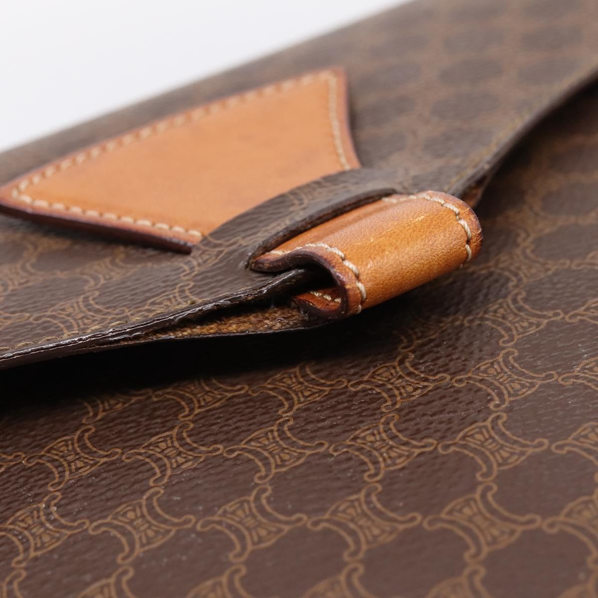 CELINE Macadam Canvas Shoulder Bag PVC Leather Brown Gold Auth ep16065
