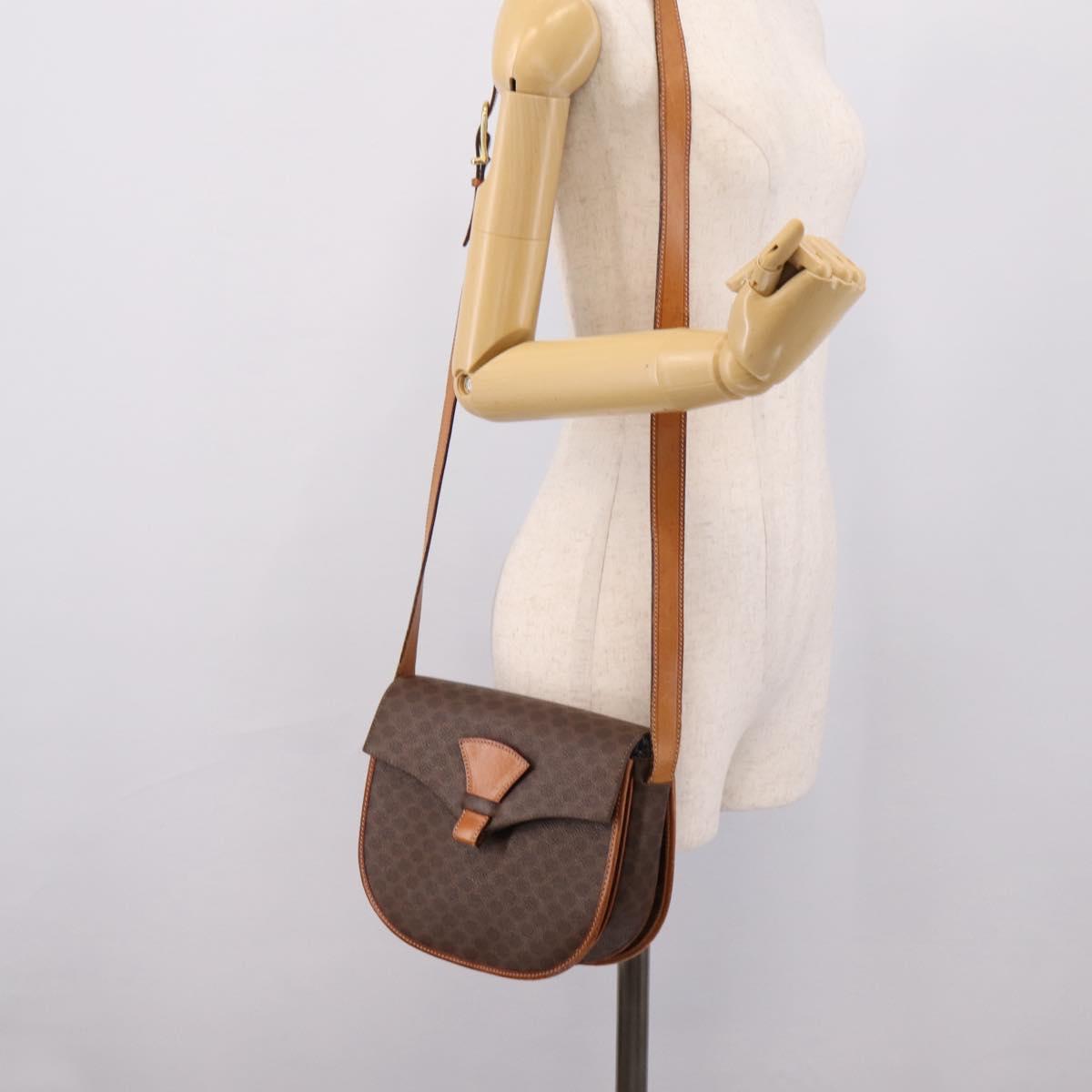 CELINE Macadam Canvas Shoulder Bag PVC Leather Brown Gold Auth ep16065