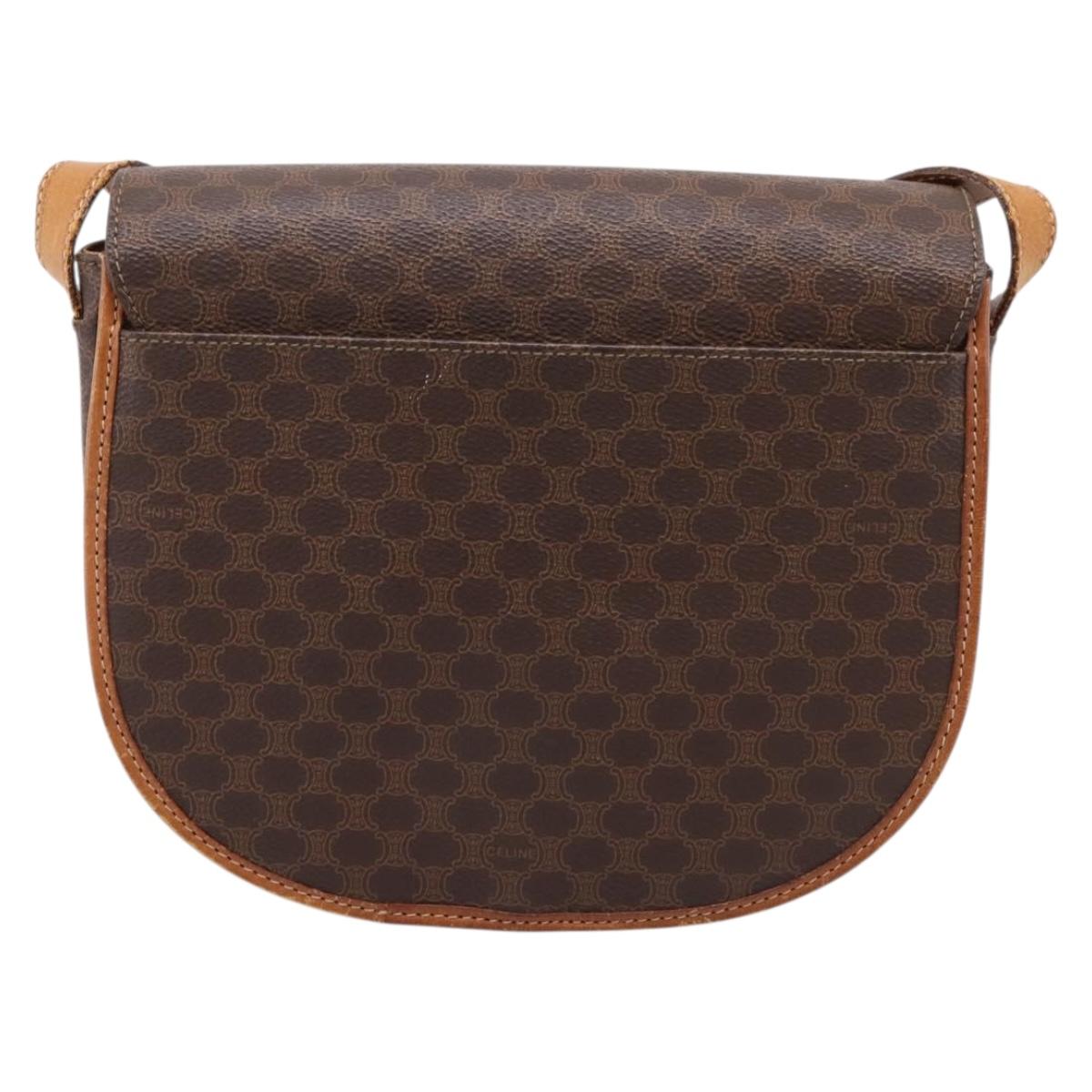 CELINE Macadam Canvas Shoulder Bag PVC Leather Brown Gold Auth ep16065