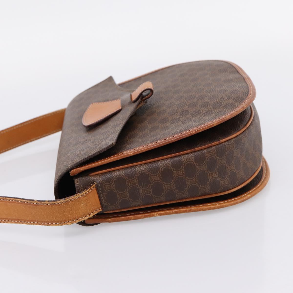 CELINE Macadam Canvas Shoulder Bag PVC Leather Brown Gold Auth ep16065