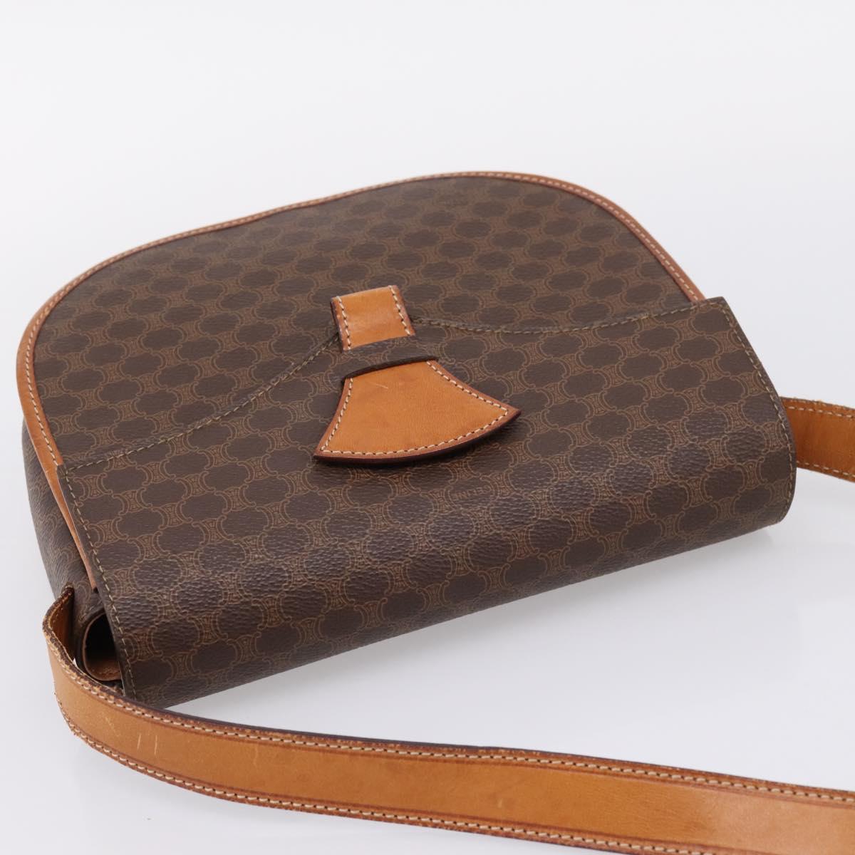 CELINE Macadam Canvas Shoulder Bag PVC Leather Brown Gold Auth ep16065