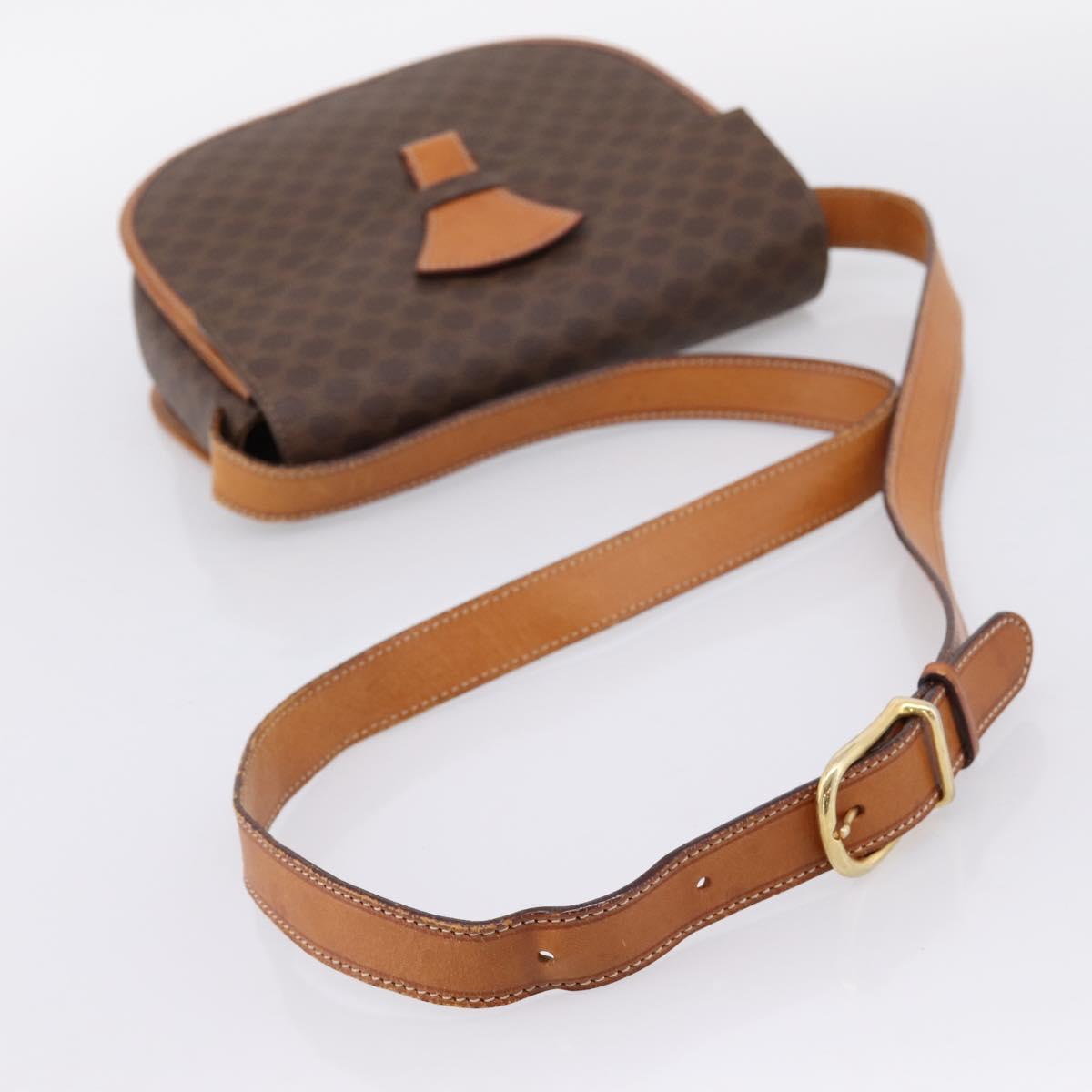 CELINE Macadam Canvas Shoulder Bag PVC Leather Brown Gold Auth ep16065