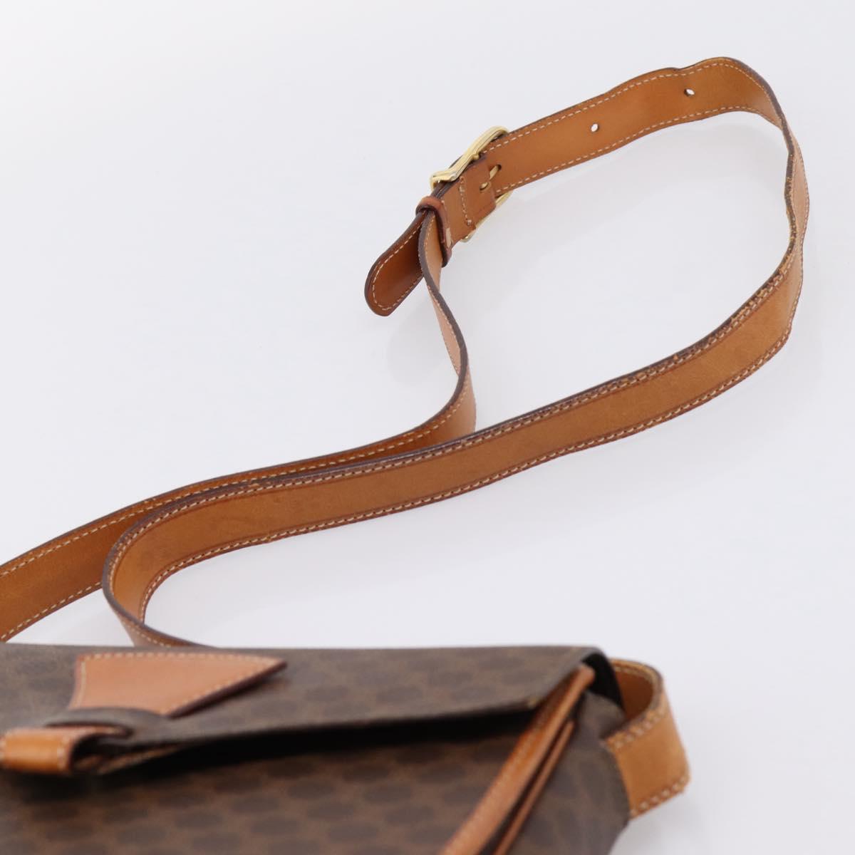 CELINE Macadam Canvas Shoulder Bag PVC Leather Brown Gold Auth ep16065
