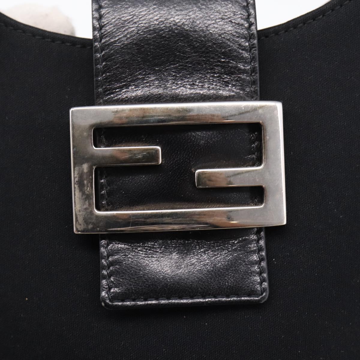 FENDI Mamma Baguette Shoulder Bag Cotton Jersey Black Silver Auth ep16070A