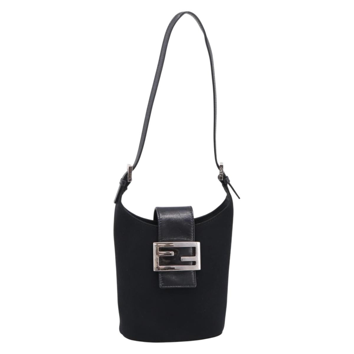 FENDI Mamma Baguette Shoulder Bag Cotton Jersey Black Silver Auth ep16070A