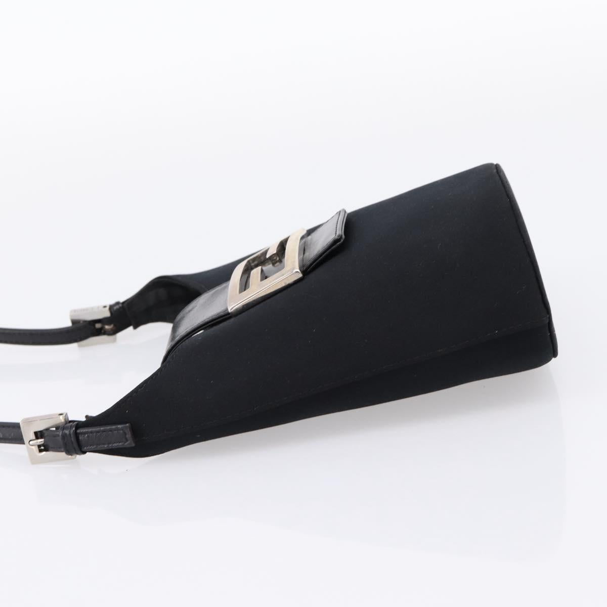FENDI Mamma Baguette Shoulder Bag Cotton Jersey Black Silver Auth ep16070A