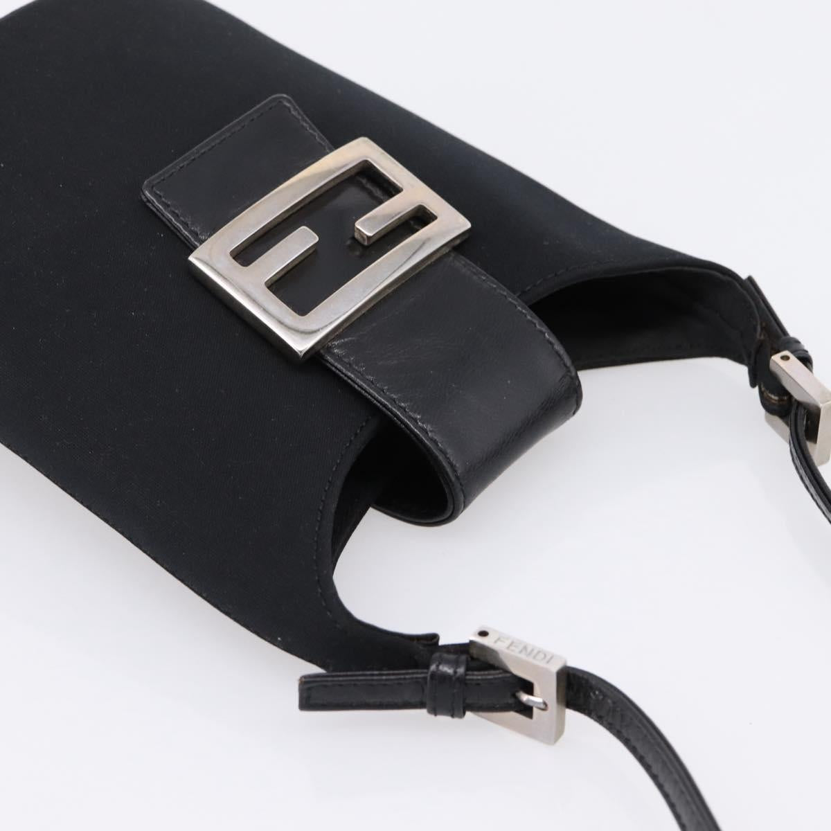 FENDI Mamma Baguette Shoulder Bag Cotton Jersey Black Silver Auth ep16070A