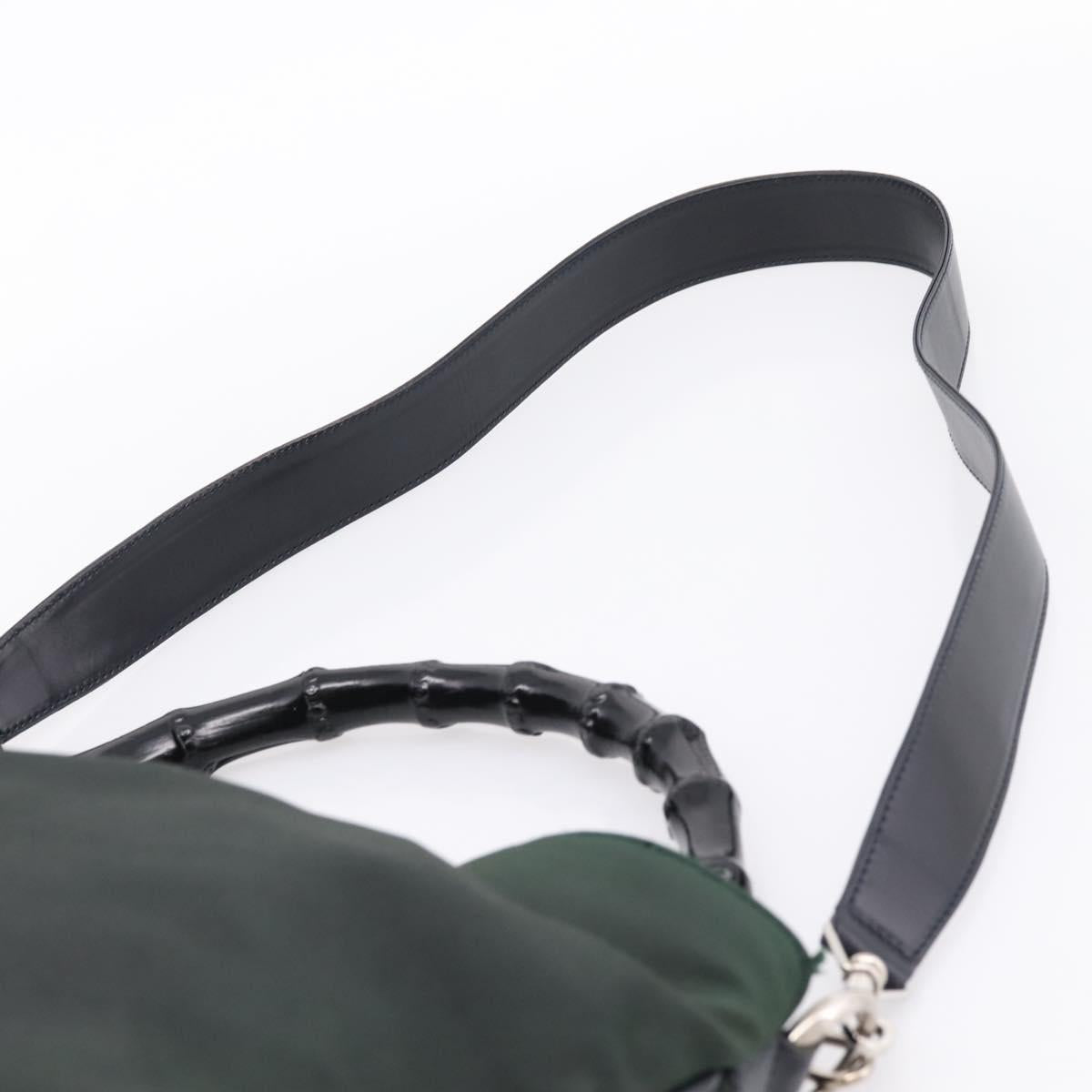 GUCCI Bamboo Hand Bag Nylon 2way Outlet Green Silver 001 1577 Auth ep16071