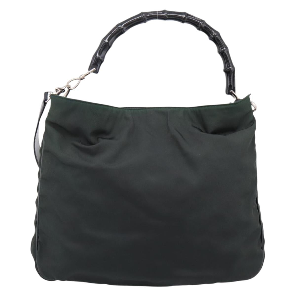 GUCCI Bamboo Hand Bag Nylon 2way Outlet Green Silver 001 1577 Auth ep16071