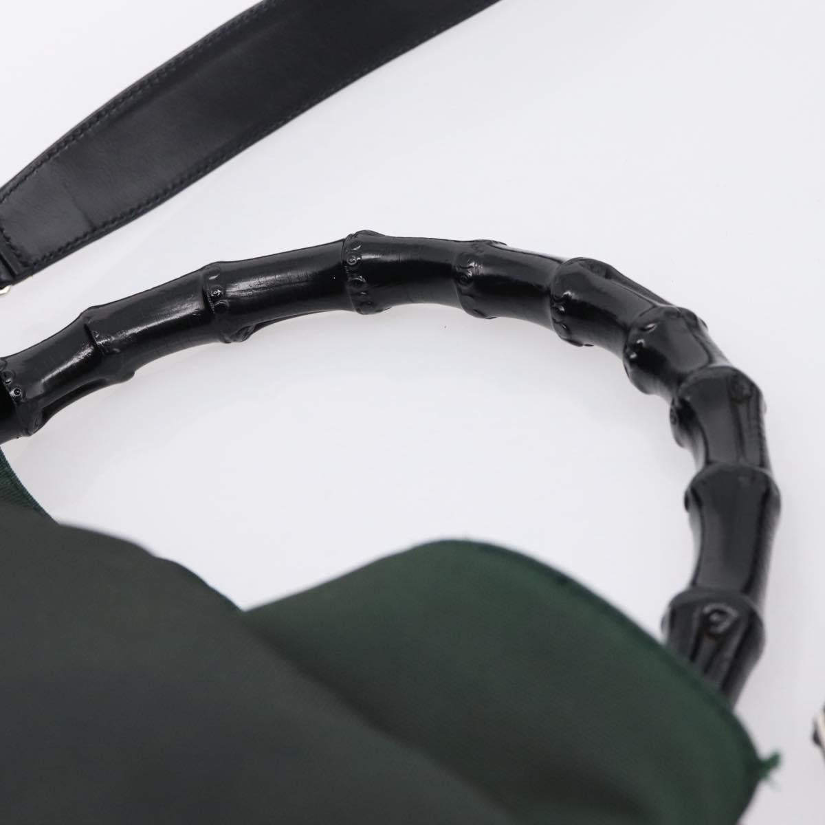 GUCCI Bamboo Hand Bag Nylon 2way Outlet Green Silver 001 1577 Auth ep16071
