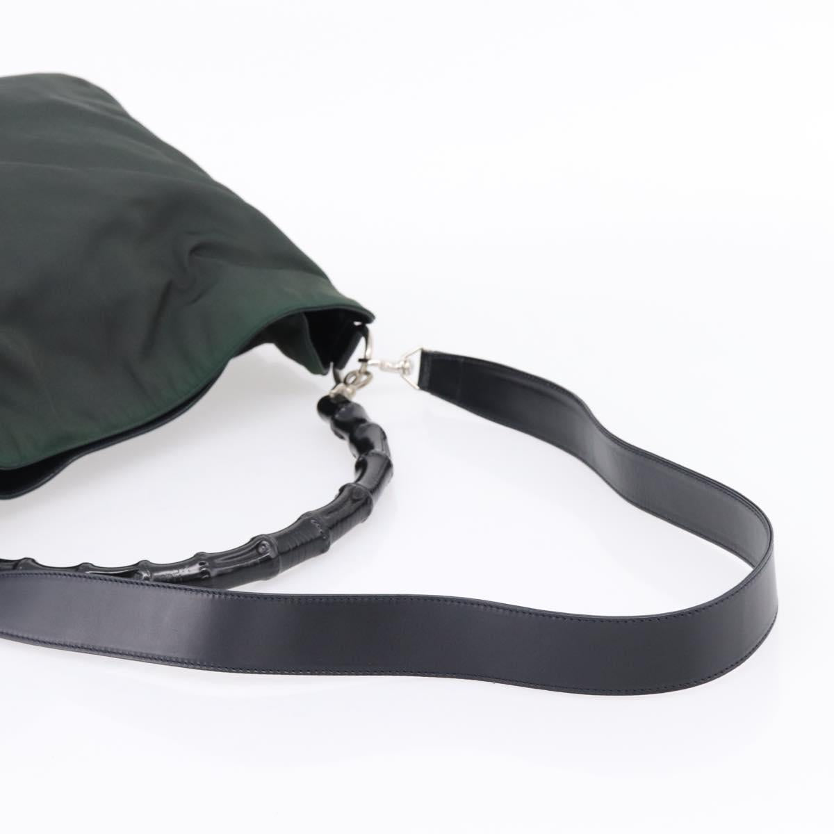 GUCCI Bamboo Hand Bag Nylon 2way Outlet Green Silver 001 1577 Auth ep16071