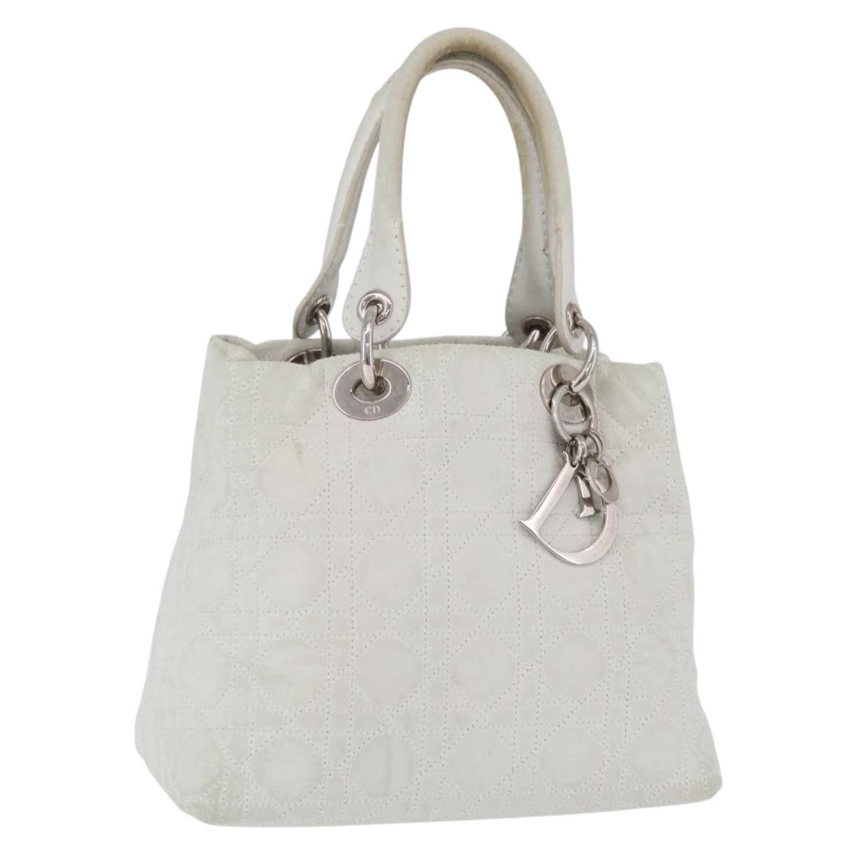Christian Dior Lady Dior Canage Hand Bag Leather White Silver Auth ep16079
