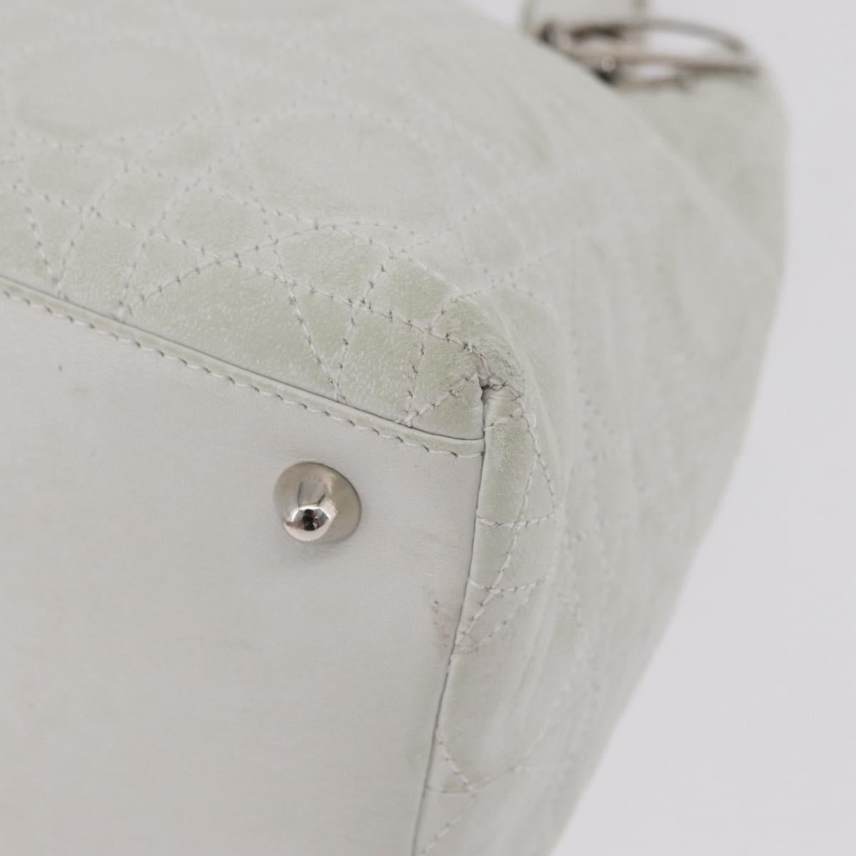 Christian Dior Lady Dior Canage Hand Bag Leather White Silver Auth ep16079