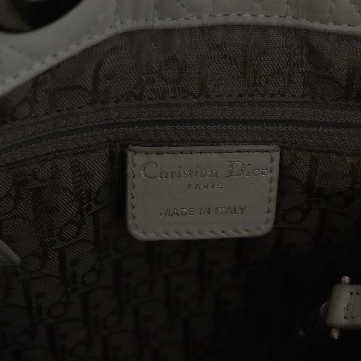 Christian Dior Lady Dior Canage Hand Bag Leather White Silver Auth ep16079