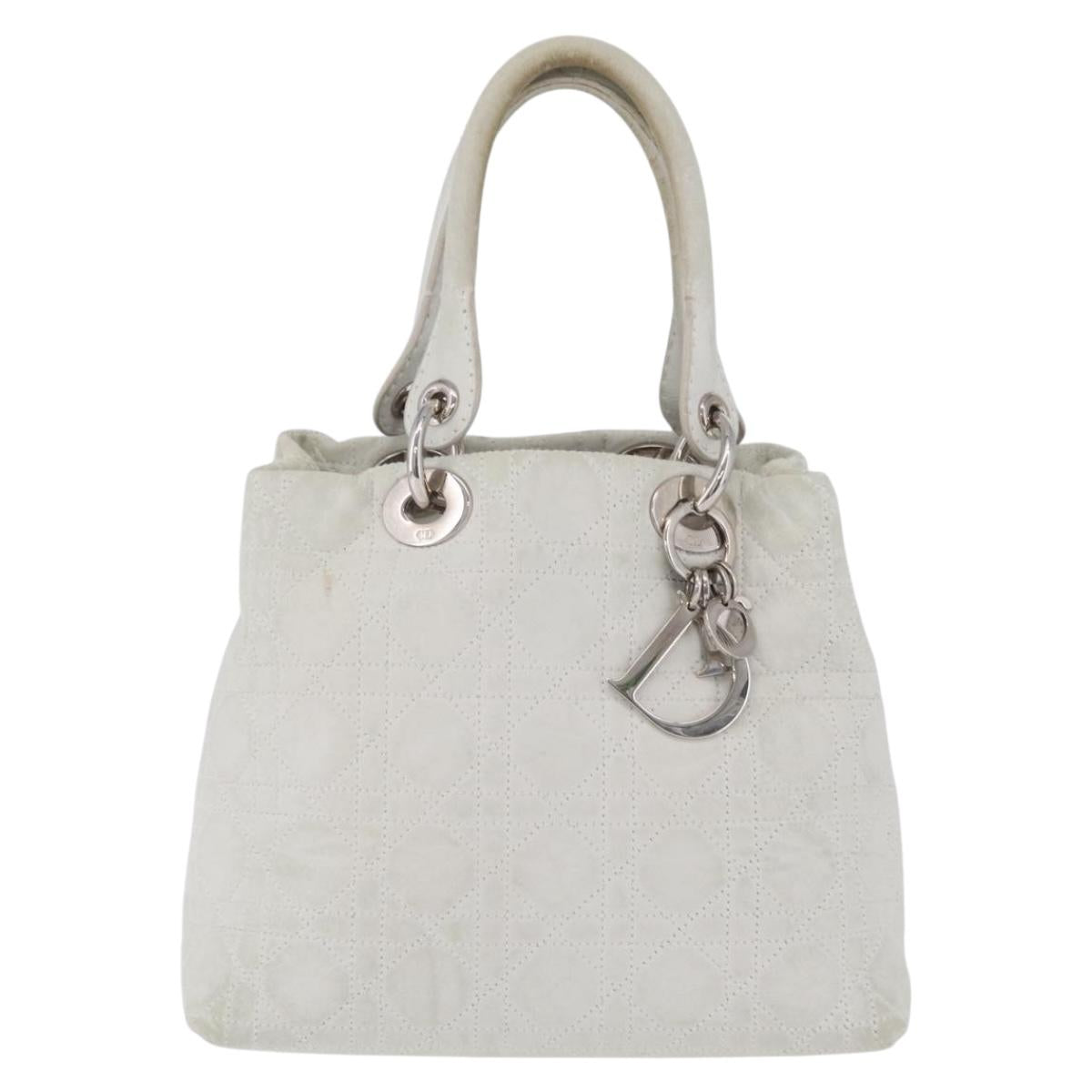 Christian Dior Lady Dior Canage Hand Bag Leather White Silver Auth ep16079