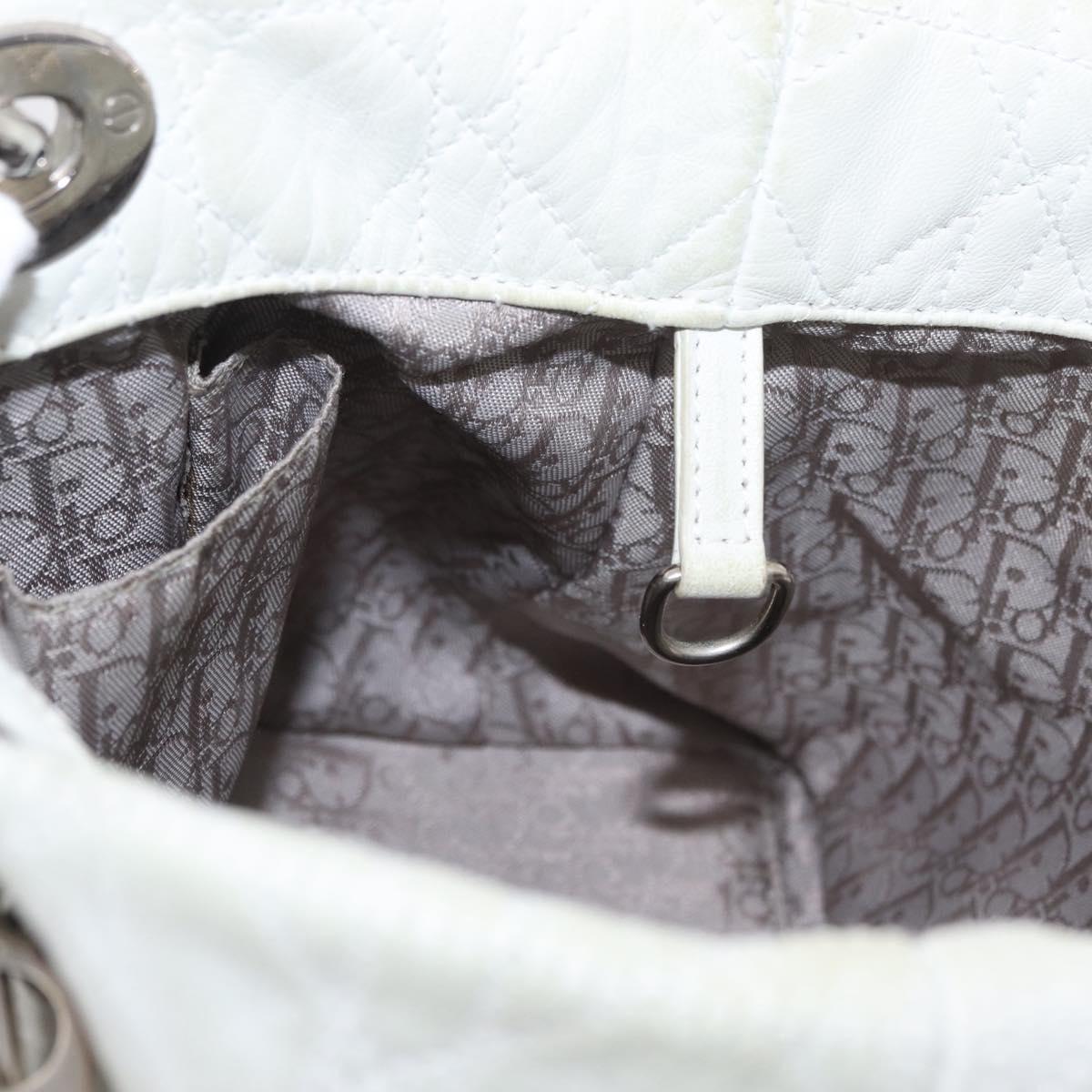 Christian Dior Lady Dior Canage Hand Bag Leather White Silver Auth ep16079