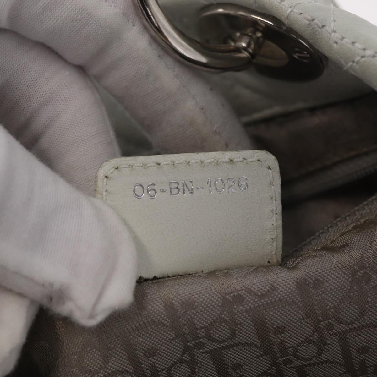 Christian Dior Lady Dior Canage Hand Bag Leather White Silver Auth ep16079