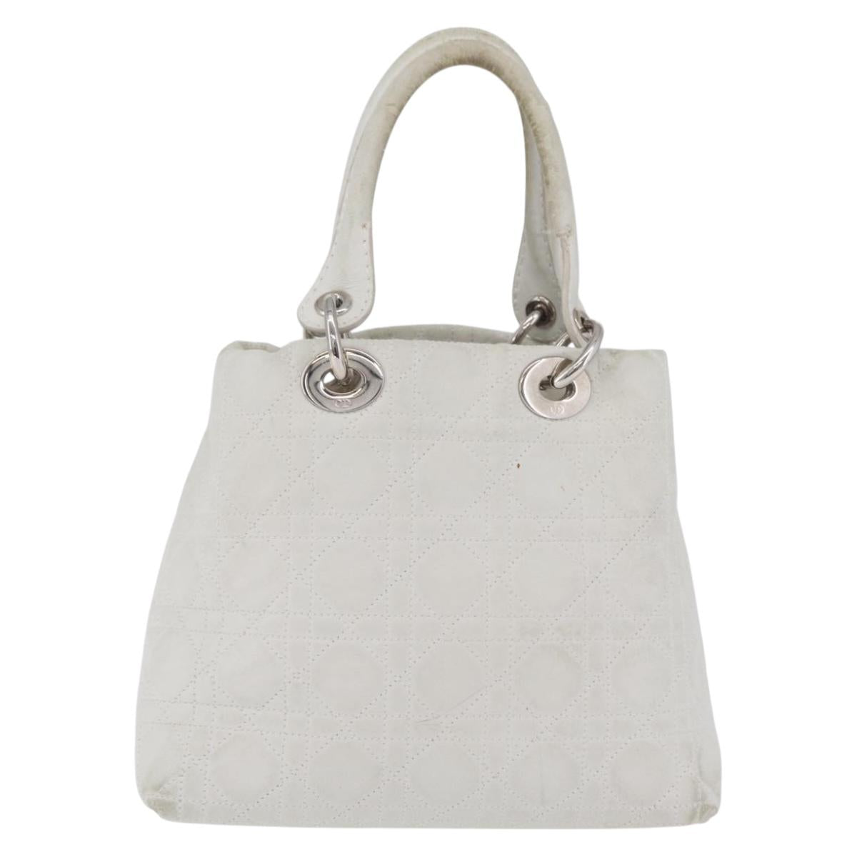 Christian Dior Lady Dior Canage Hand Bag Leather White Silver Auth ep16079