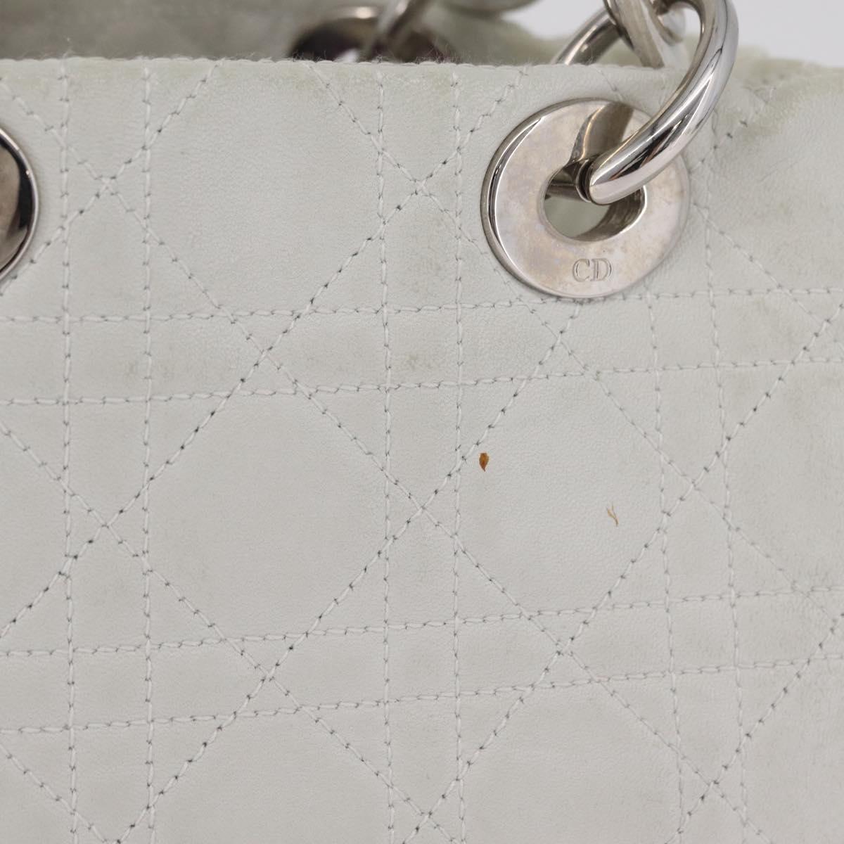 Christian Dior Lady Dior Canage Hand Bag Leather White Silver Auth ep16079